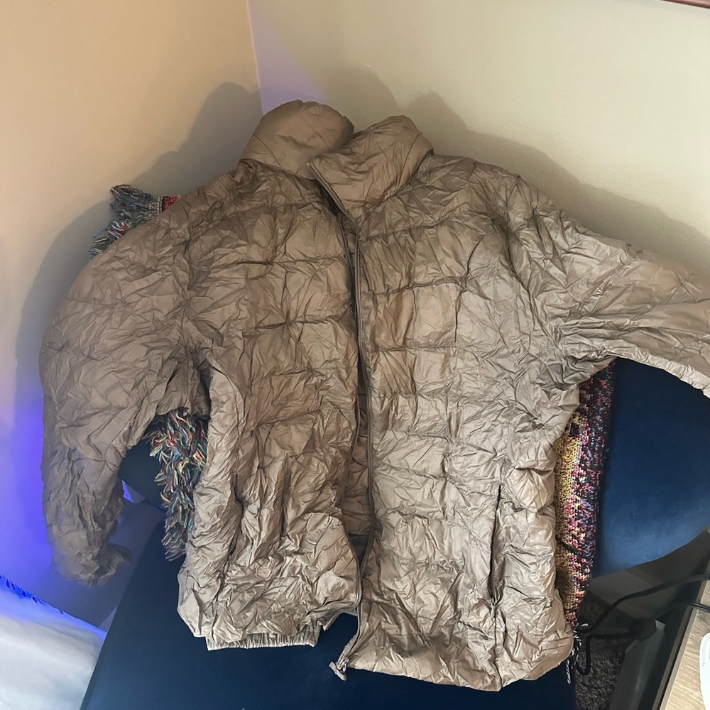 Gold Uniqlo Ultra Light packable Down Puffer Jacket with compression bag